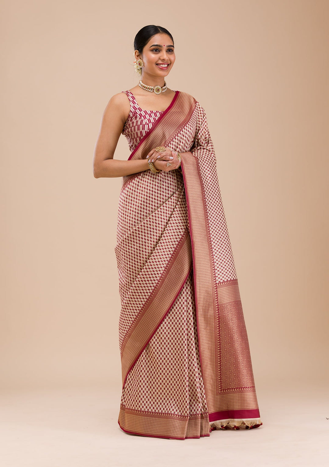 Maroon Zariwork Silk Saree-Koskii