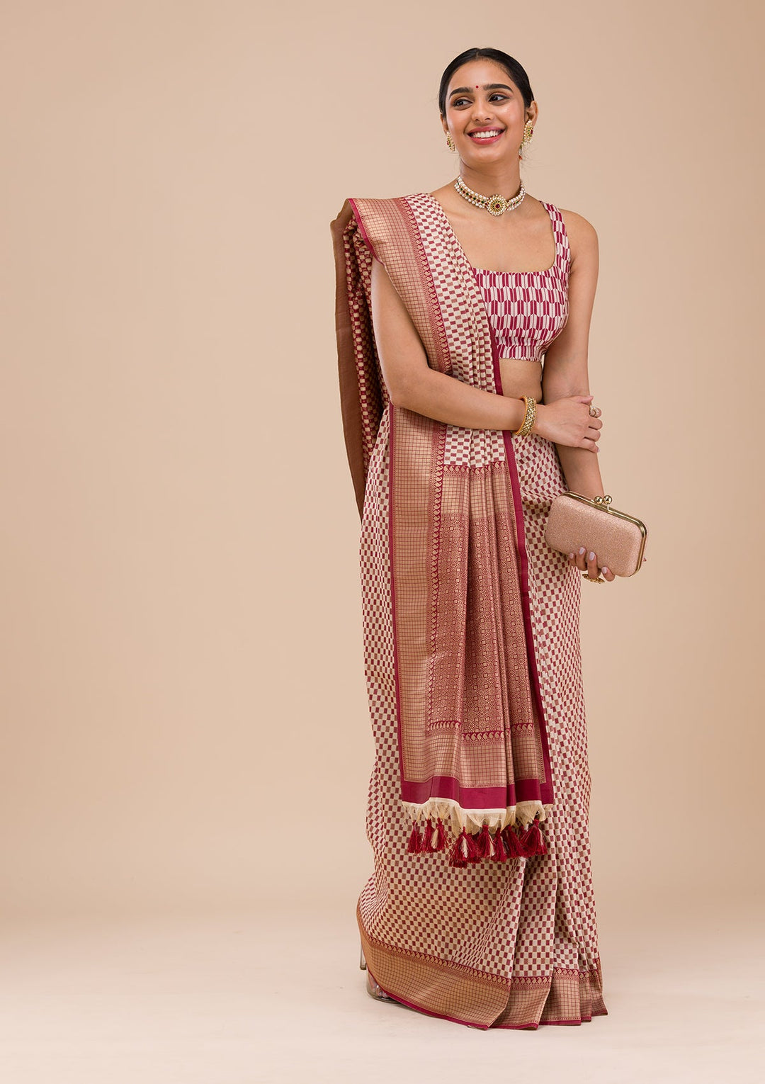 Maroon Zariwork Silk Saree-Koskii