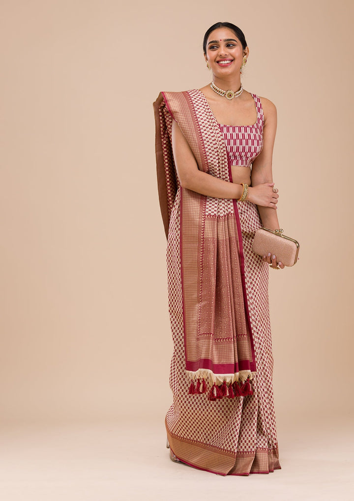 Maroon Zariwork Silk Saree-Koskii