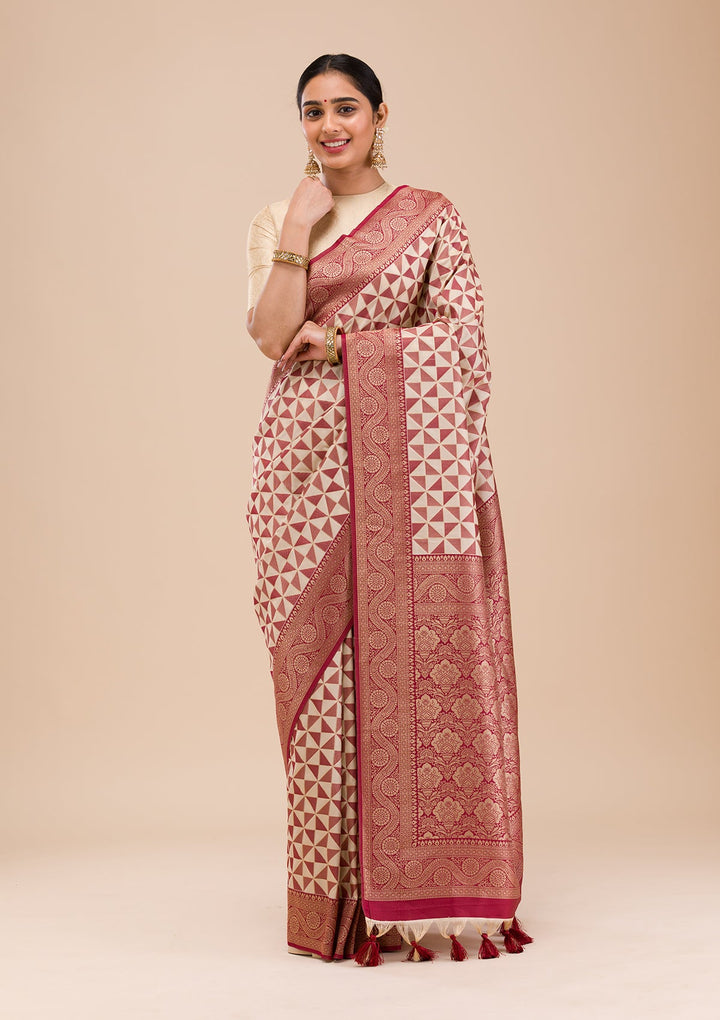 Maroon Zariwork Silk Saree-Koskii