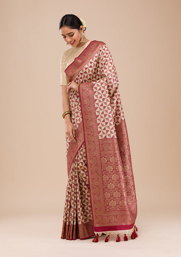 Maroon Zariwork Silk Saree-Koskii