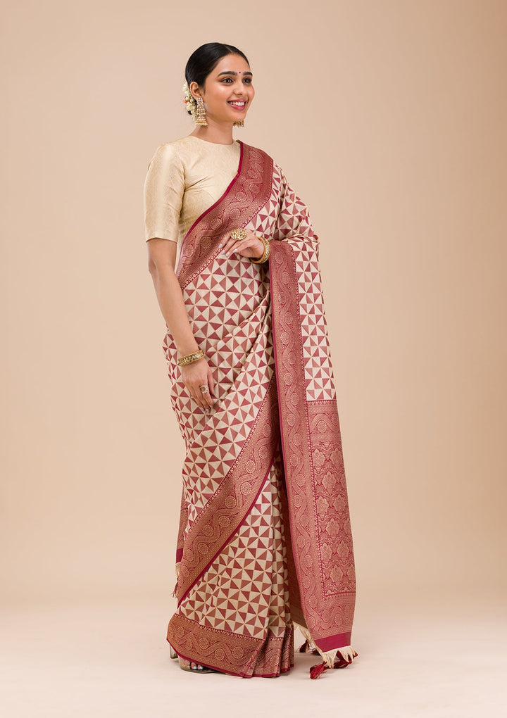 Maroon Zariwork Silk Saree-Koskii