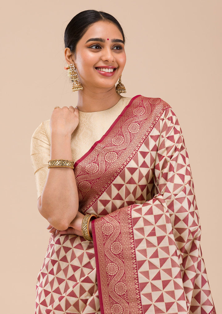 Maroon Zariwork Silk Saree-Koskii