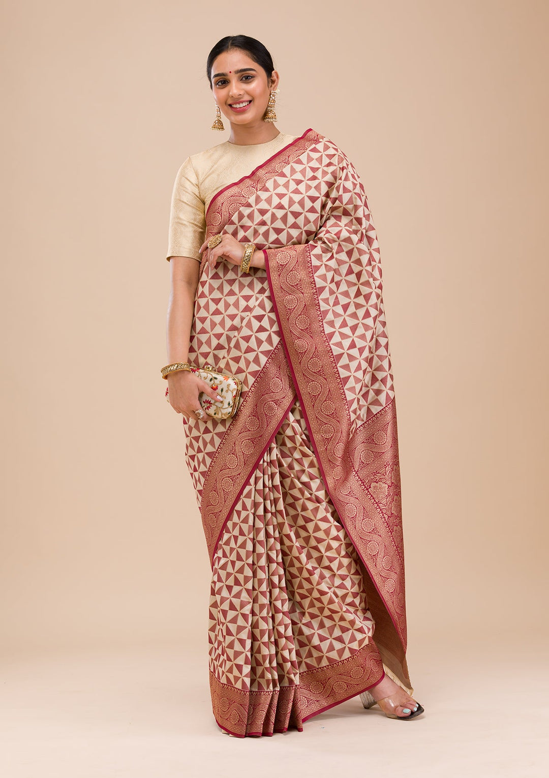 Maroon Zariwork Silk Saree-Koskii
