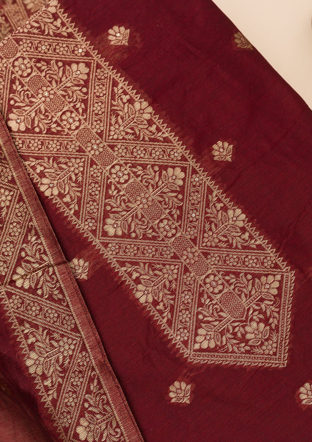 Maroon Zariwork Soft Silk Unstitched Salwar Suit-Koskii