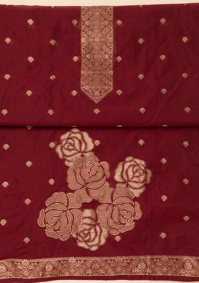 Maroon Zariwork Soft Silk Unstitched Salwar Suit-Koskii