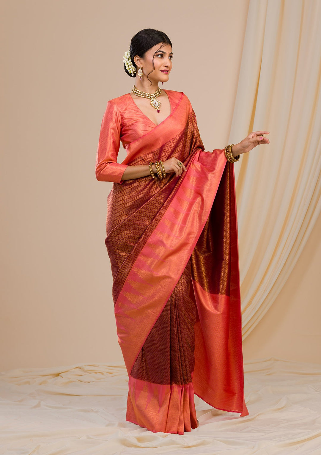 Maroon Zariwork Soft Silk Saree-Koskii