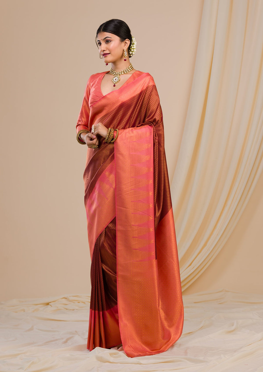 Maroon Zariwork Soft Silk Saree-Koskii