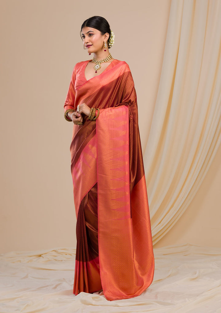 Maroon Zariwork Soft Silk Saree-Koskii