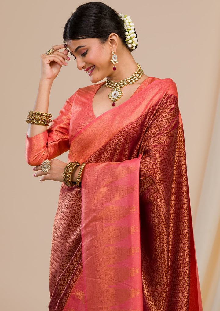 Maroon Zariwork Soft Silk Saree-Koskii