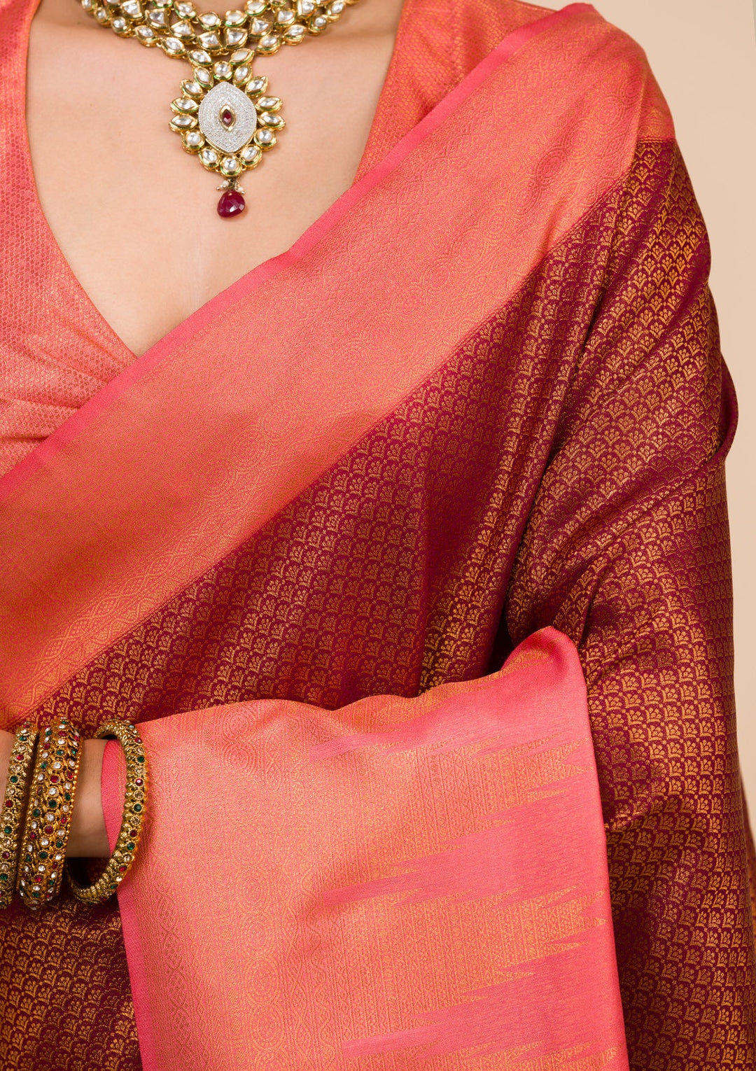 Maroon Zariwork Soft Silk Saree-Koskii