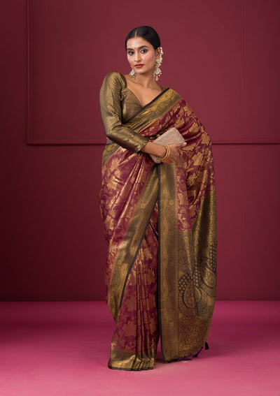 Maroon Zariwork Soft Silk Saree-Koskii