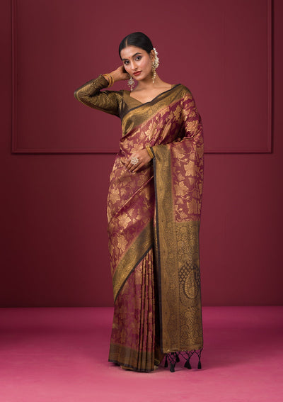 Maroon Zariwork Soft Silk Saree-Koskii