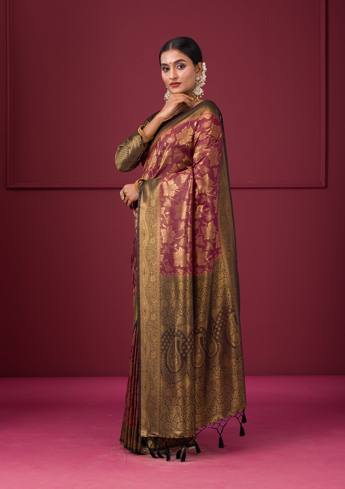 Maroon Zariwork Soft Silk Saree-Koskii