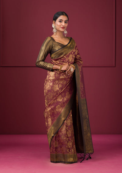 Maroon Zariwork Soft Silk Saree-Koskii