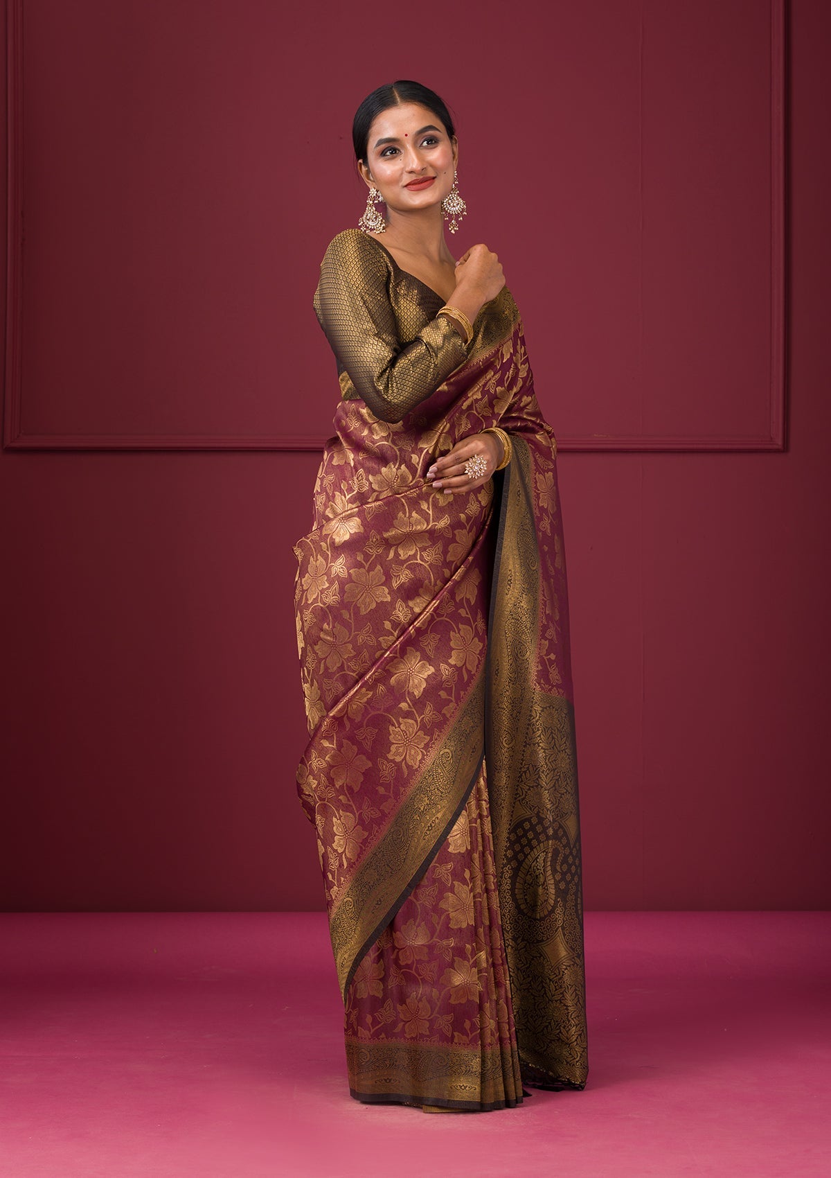 Maroon Zariwork Soft Silk Saree-Koskii