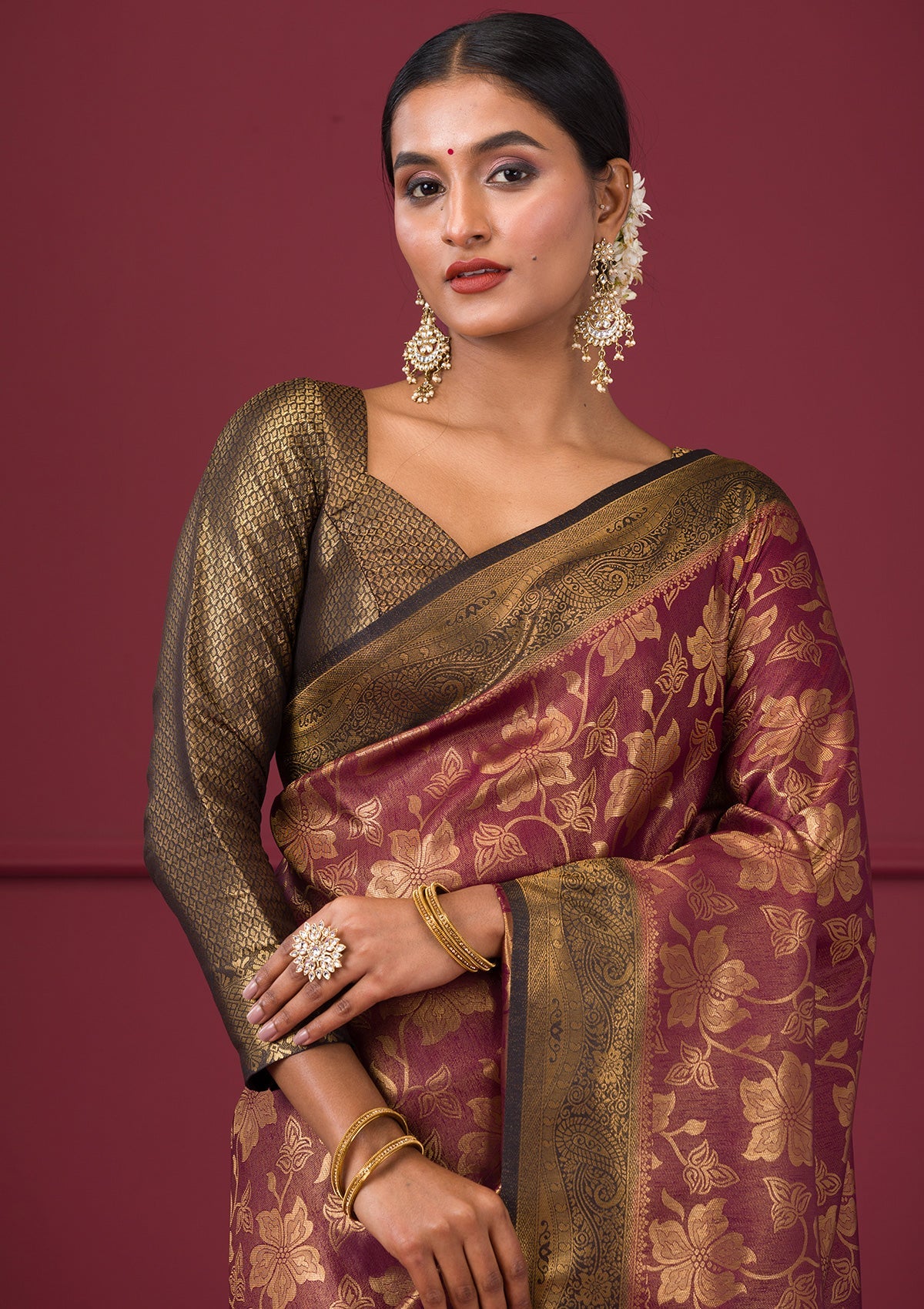 Maroon Zariwork Soft Silk Saree-Koskii