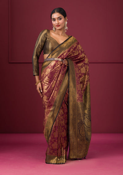 Maroon Zariwork Soft Silk Saree-Koskii