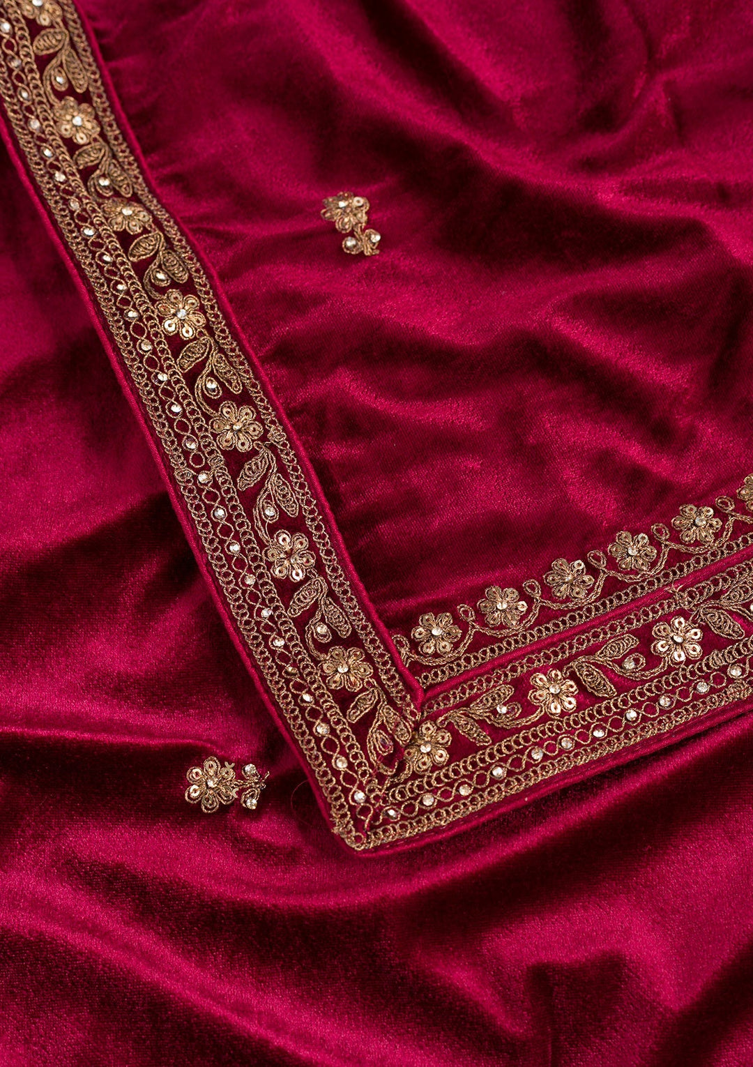 Maroon Zariwork Velvet Dupatta-Koskii