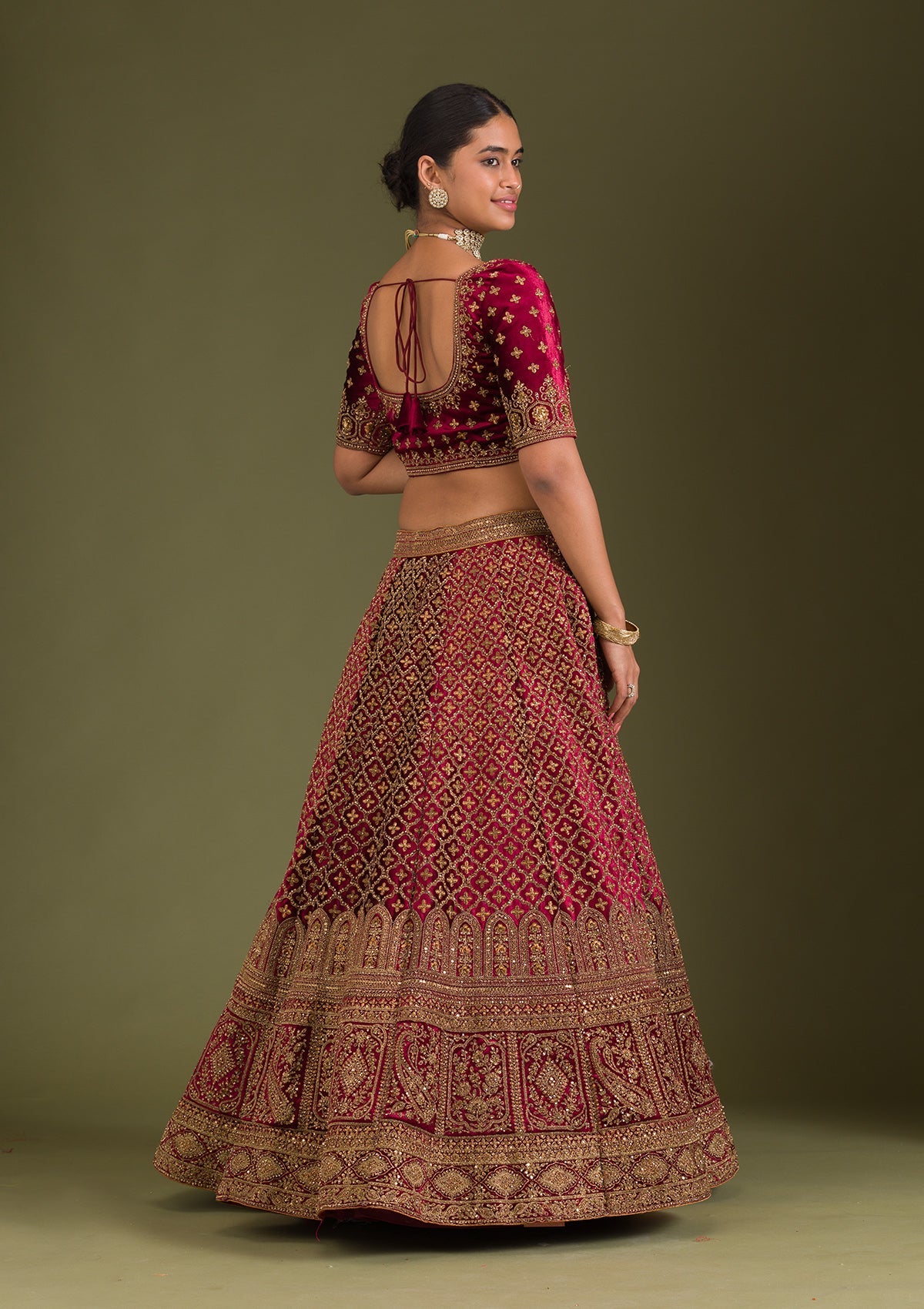 Maroon Zariwork Velvet Readymade Lehenga-Koskii