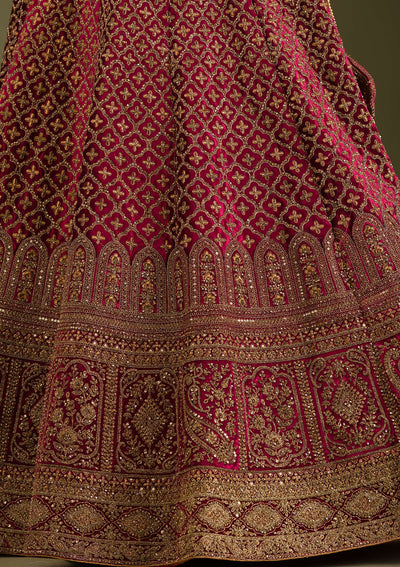 Maroon Zariwork Velvet Readymade Lehenga-Koskii