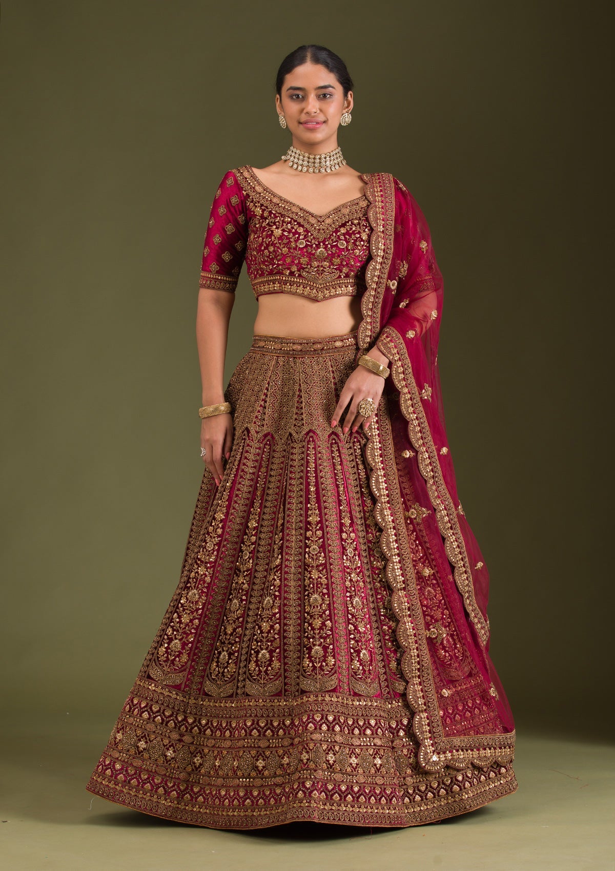 Maroon Zariwork Velvet Readymade Lehenga-Koskii