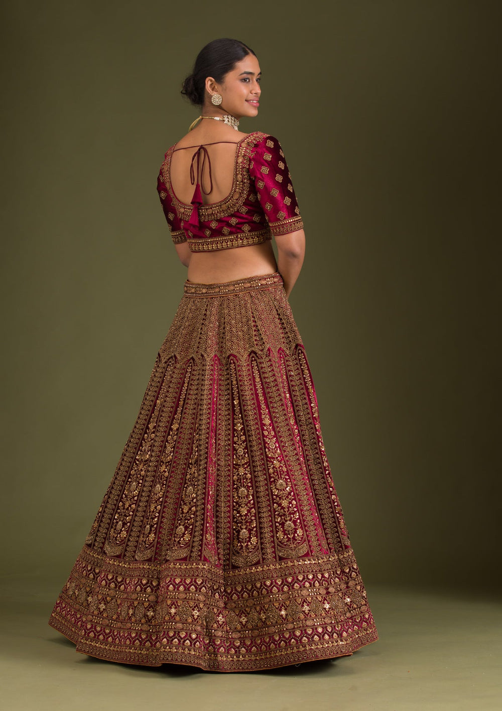 Maroon Zariwork Velvet Readymade Lehenga-Koskii