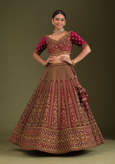 Maroon Zariwork Velvet Readymade Lehenga-Koskii