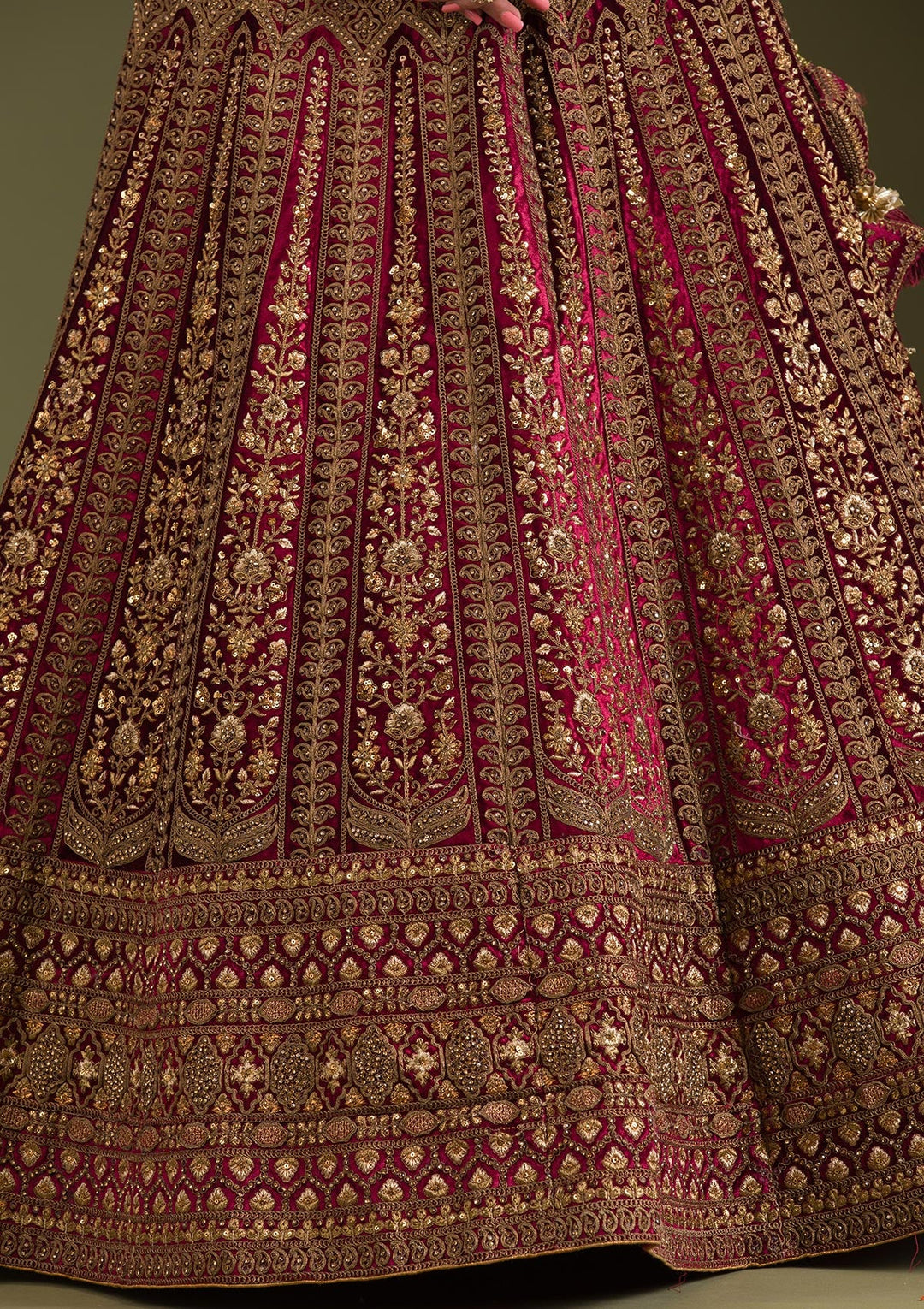 Maroon Zariwork Velvet Readymade Lehenga-Koskii