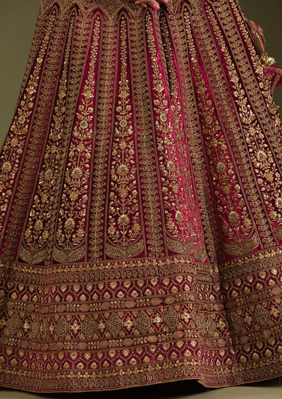 Maroon Zariwork Velvet Readymade Lehenga-Koskii