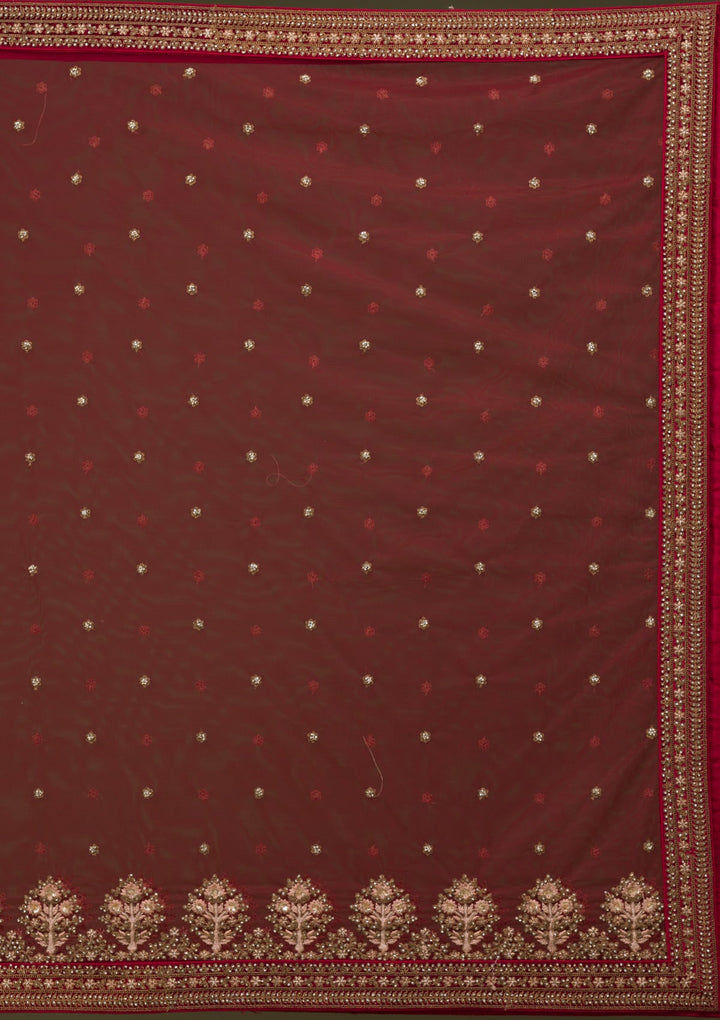 Maroon Zariwork Velvet Readymade Lehenga-Koskii