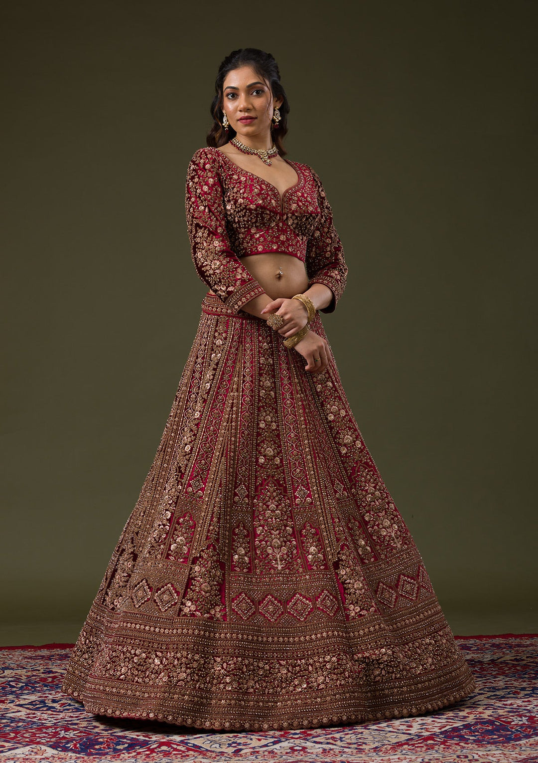 Maroon Zariwork Velvet Readymade Lehenga-Koskii