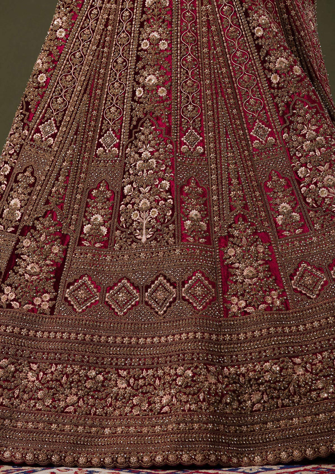 Maroon Zariwork Velvet Readymade Lehenga-Koskii