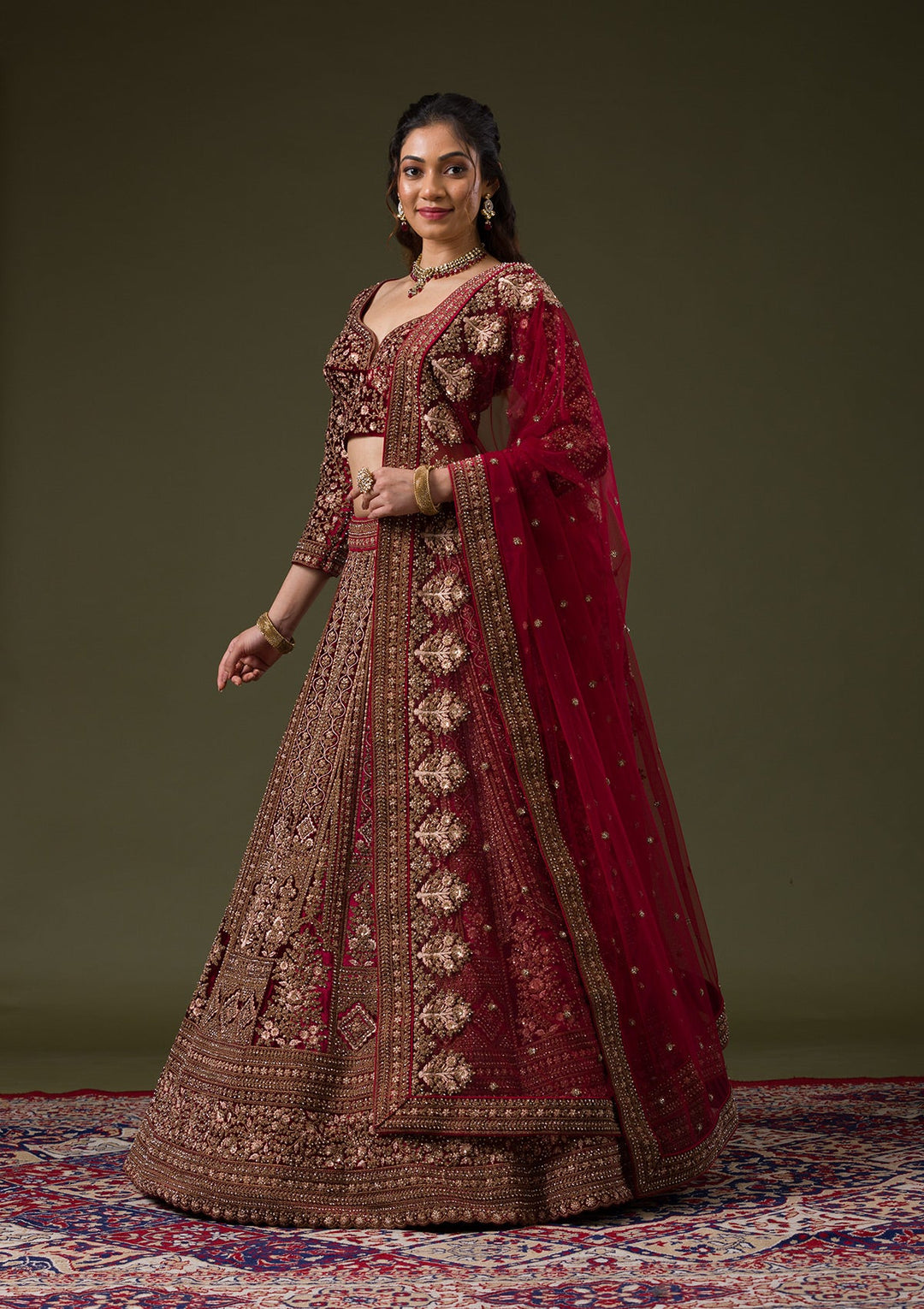 Maroon Zariwork Velvet Readymade Lehenga-Koskii