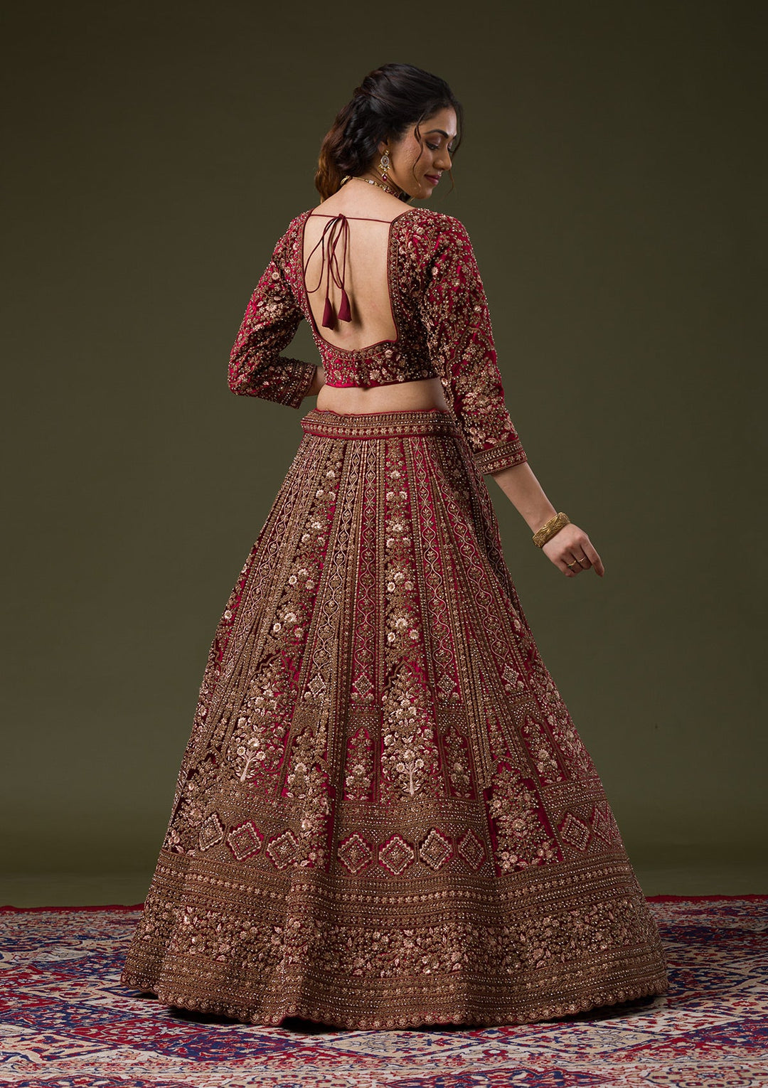 Maroon Zariwork Velvet Readymade Lehenga-Koskii