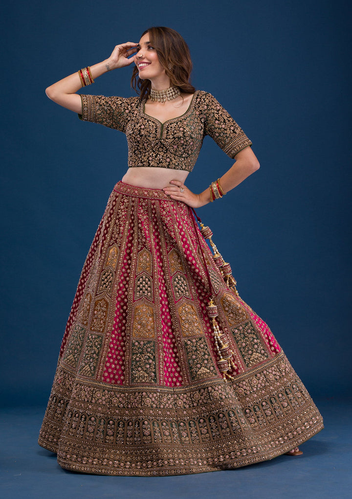 Maroon Zariwork Velvet Readymade Lehenga-Koskii
