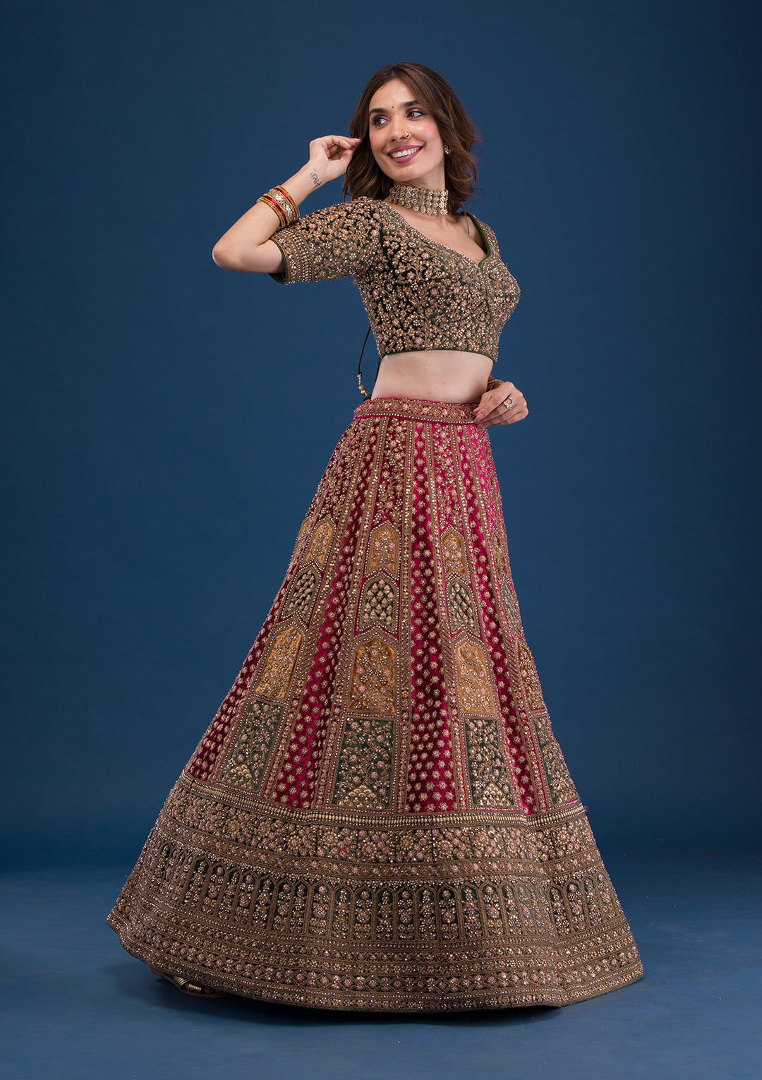 Maroon Zariwork Velvet Readymade Lehenga-Koskii