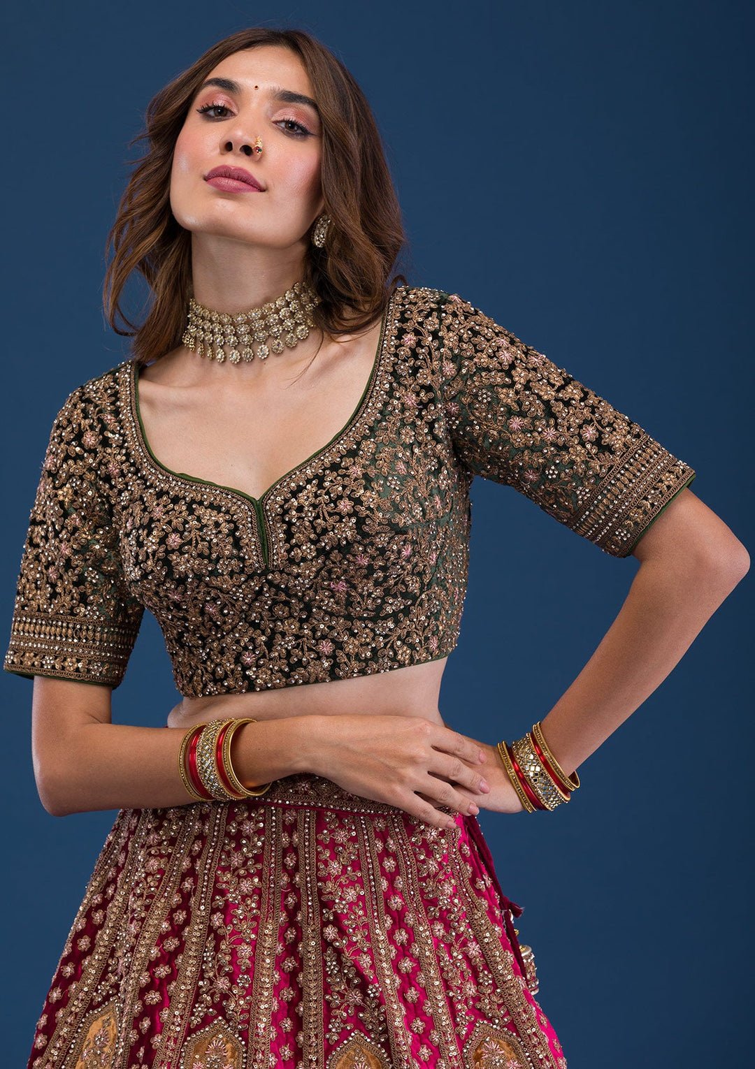 Maroon Zariwork Velvet Readymade Lehenga-Koskii