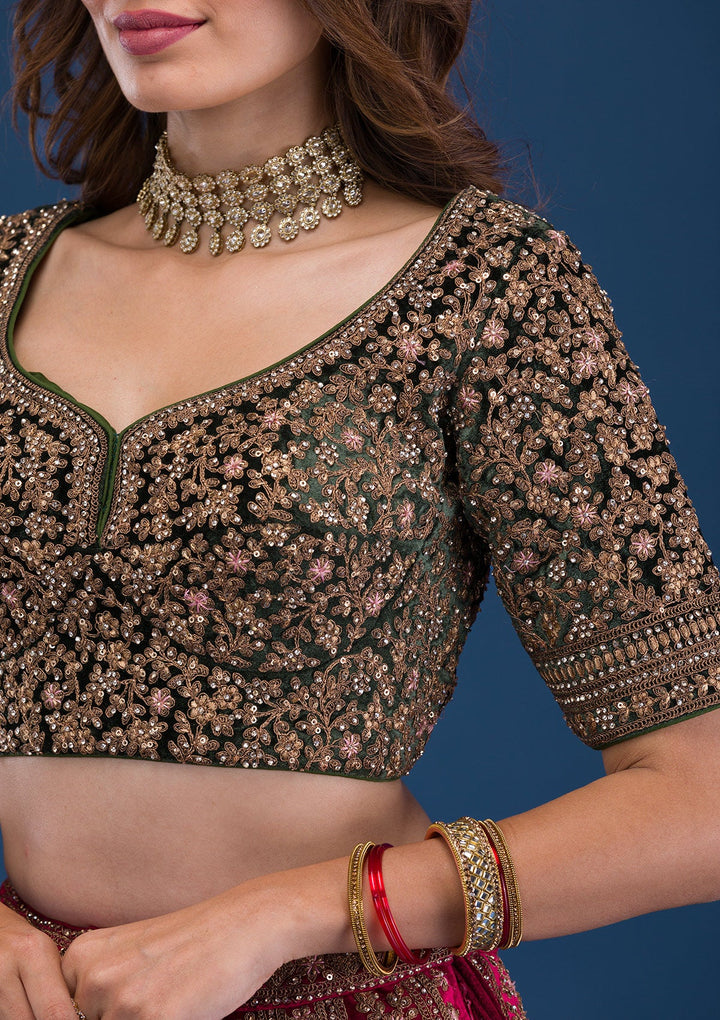 Maroon Zariwork Velvet Readymade Lehenga-Koskii