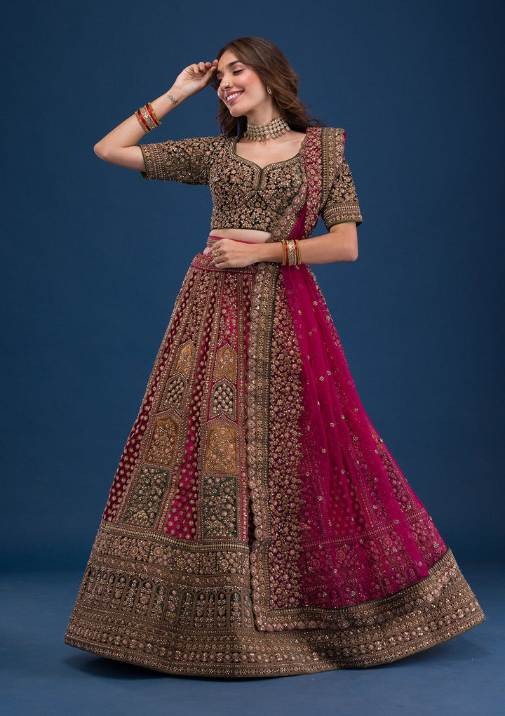 Maroon Zariwork Velvet Readymade Lehenga-Koskii