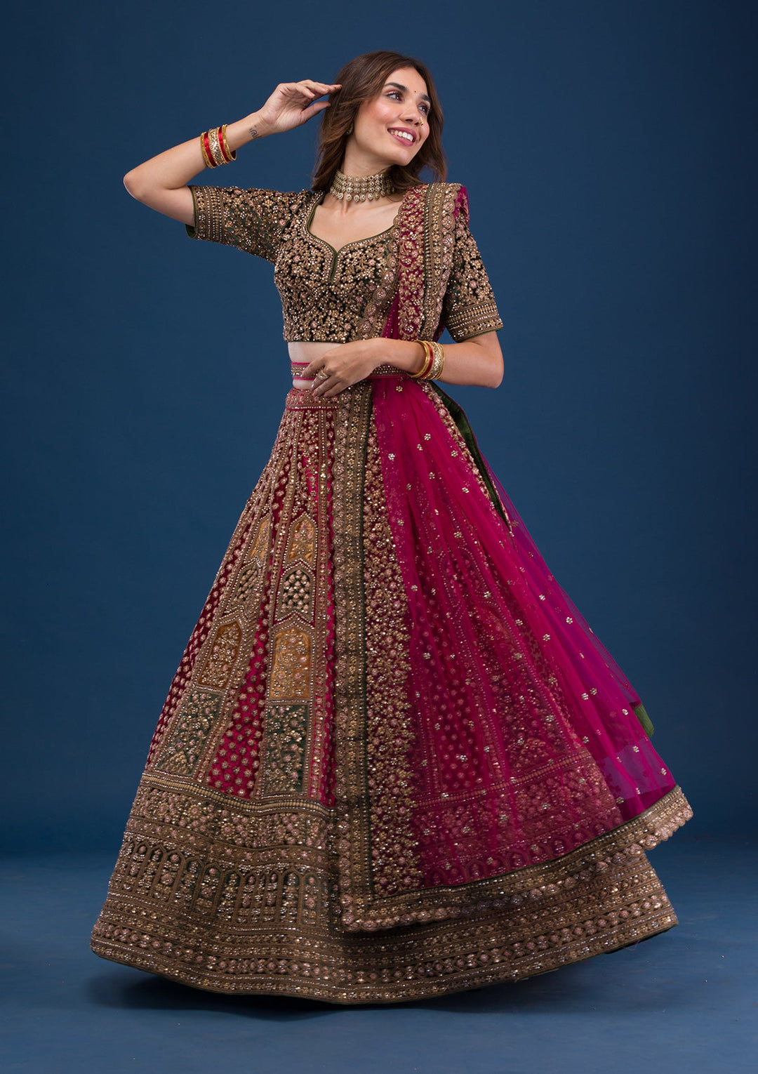 Maroon Zariwork Velvet Readymade Lehenga-Koskii