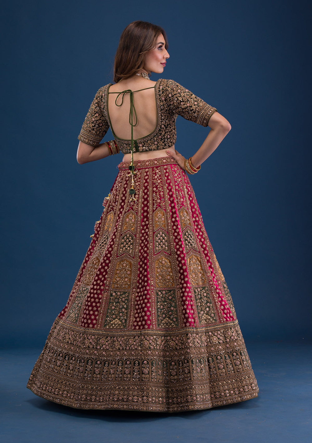 Maroon Zariwork Velvet Readymade Lehenga-Koskii