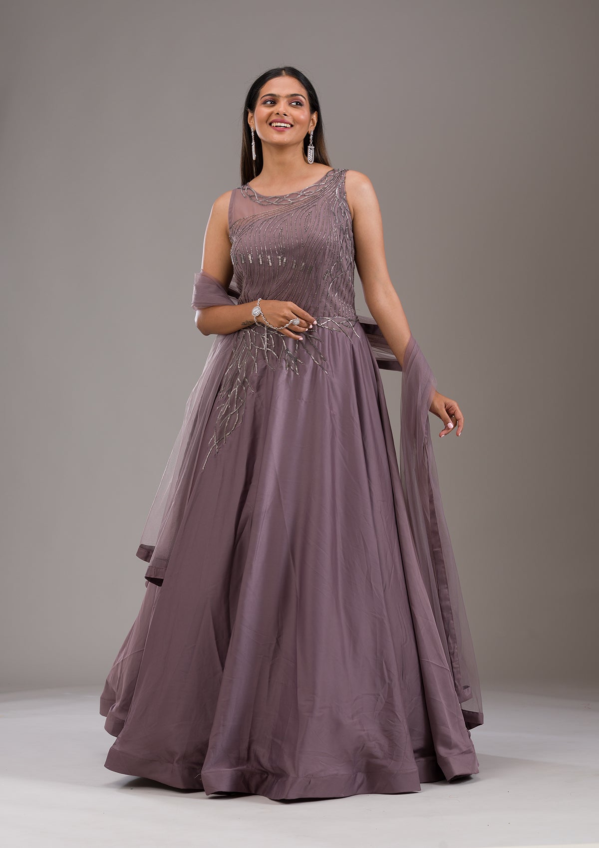 Mauve Cutdana Satin Gown-Koskii