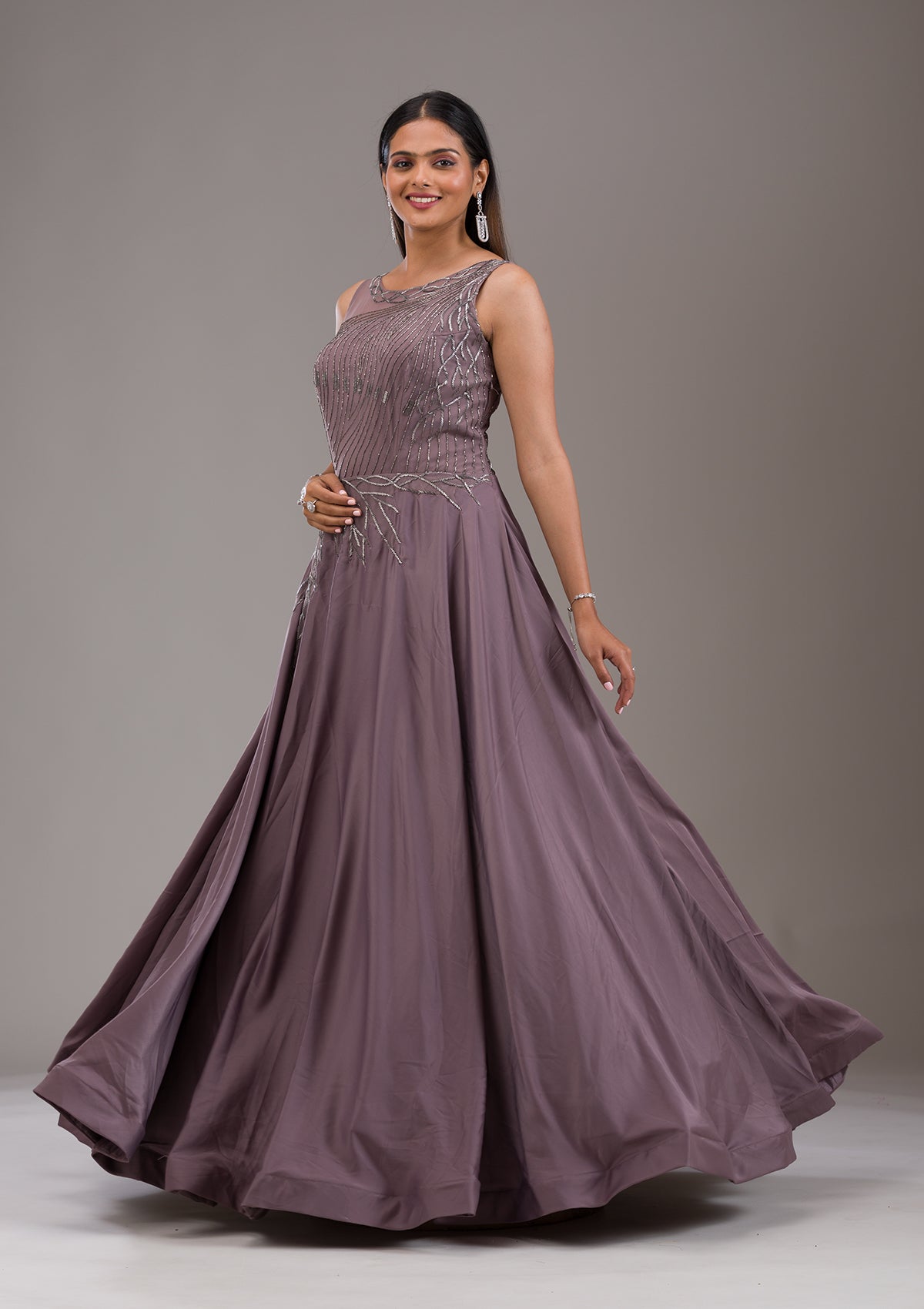 Mauve Cutdana Satin Gown-Koskii