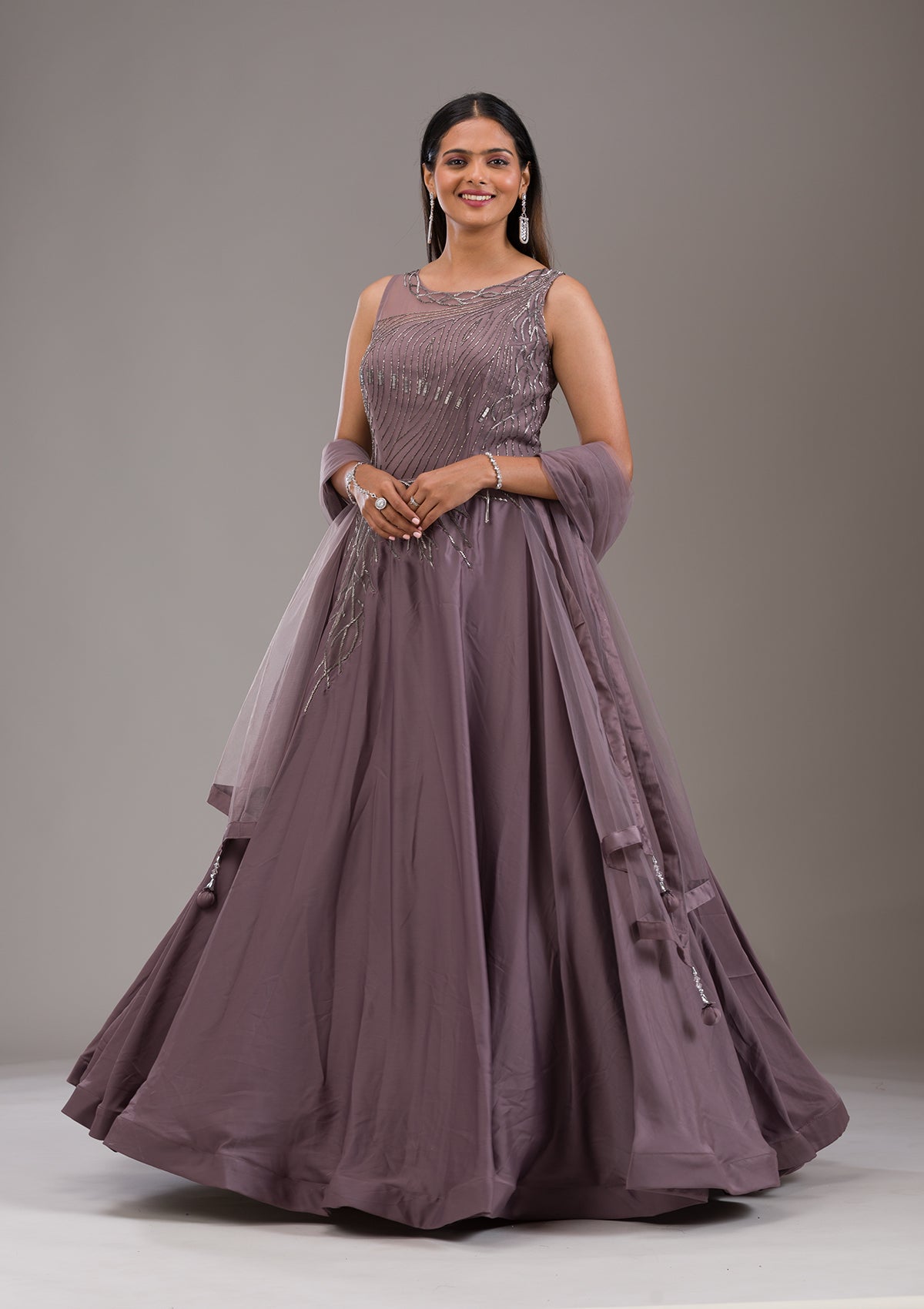 Mauve Cutdana Satin Gown-Koskii