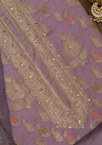 Mauve Cutdana Semi Crepe Unstitched Salwar Suit-Koskii