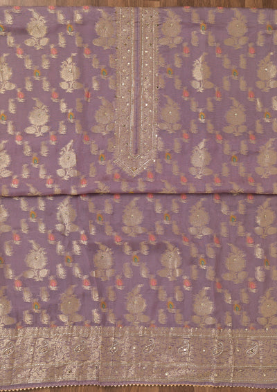 Mauve Cutdana Semi Crepe Unstitched Salwar Suit-Koskii