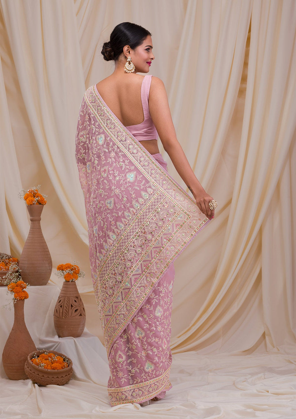 Mauve Gotapatti Chiffon Saree-Koskii