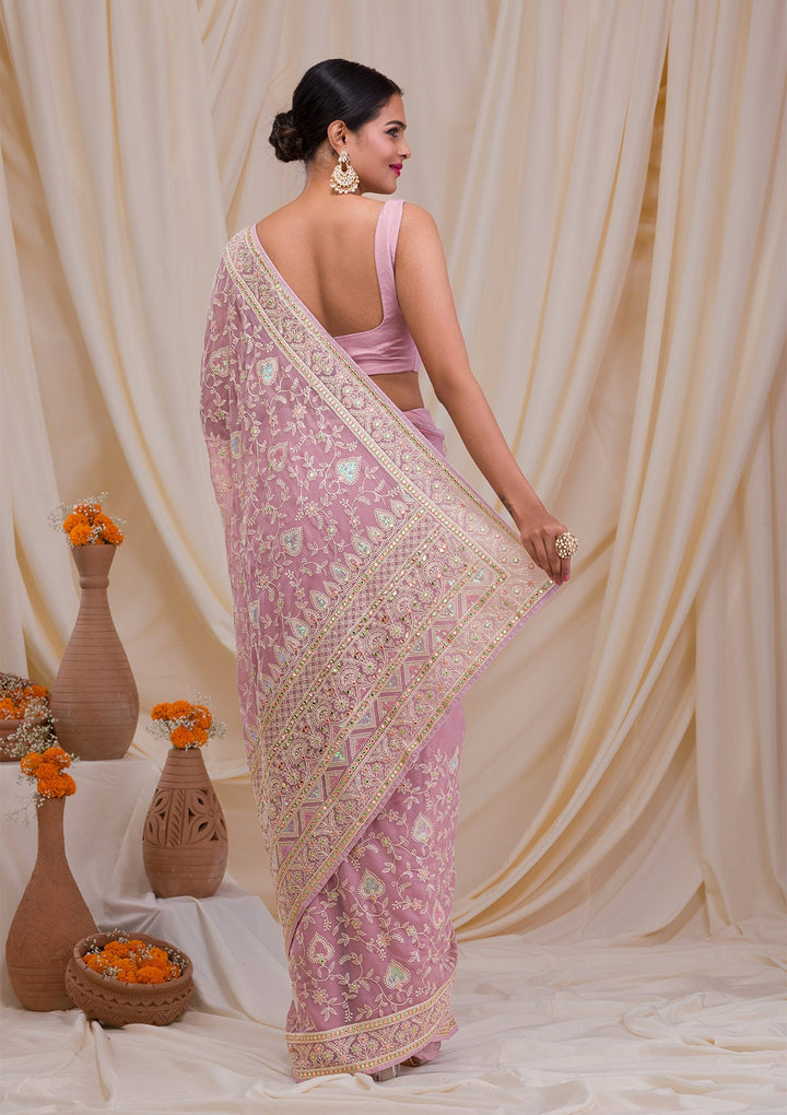 Mauve Gotapatti Chiffon Saree-Koskii