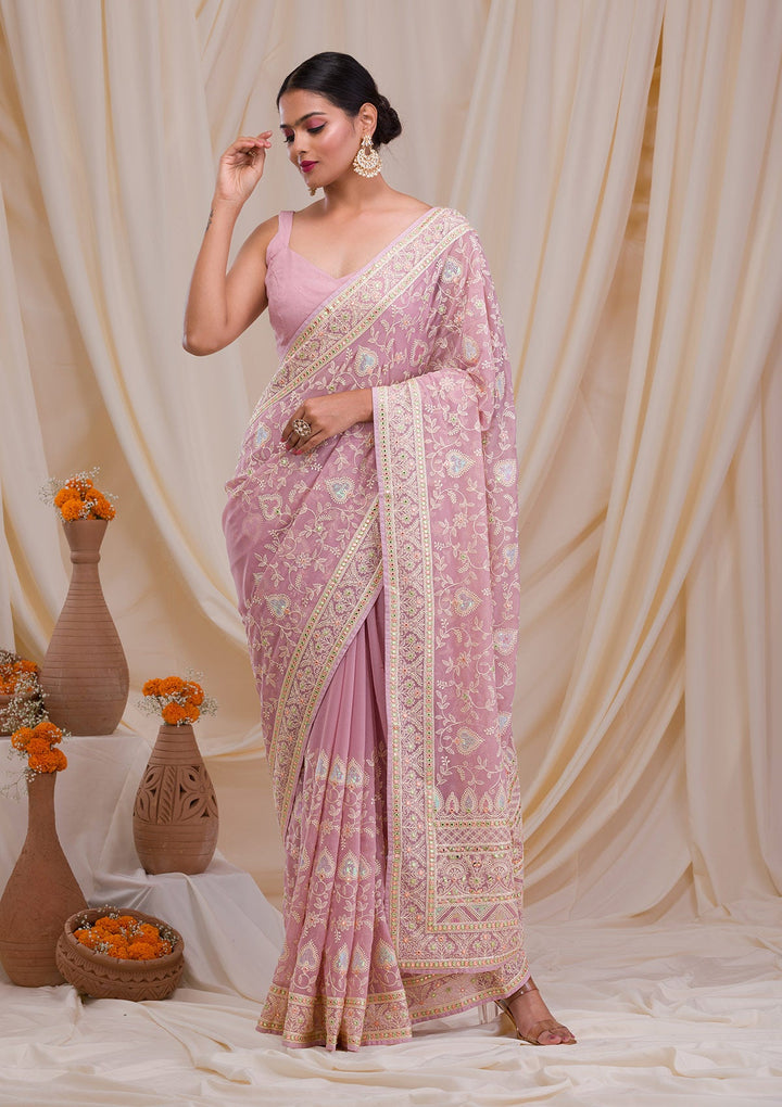 Mauve Gotapatti Chiffon Saree-Koskii